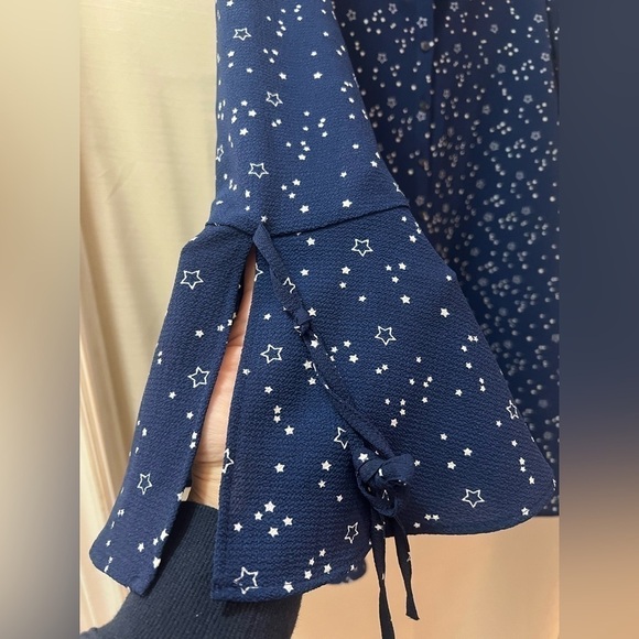 ⚫️ BOGO Primark star design mini dress with bell sleeves and tie detail navyblue - Picture 3 of 10